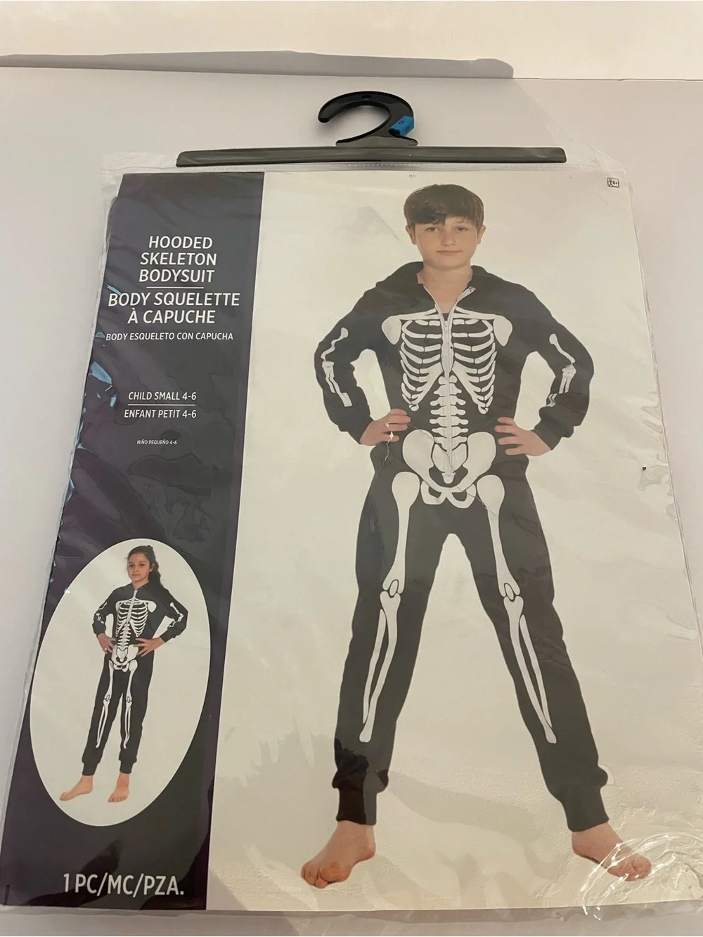 Kids Black Hooded Skeleton Costume Bodysuit – Classic Halloween Outfit